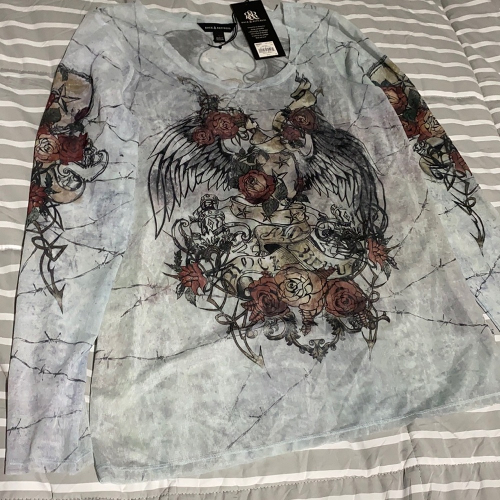 Multicolor sheer rock inspired top